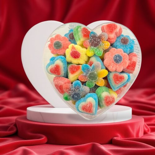 Cukrozott virágok 3d szívekkel szívbe zárva  270 g